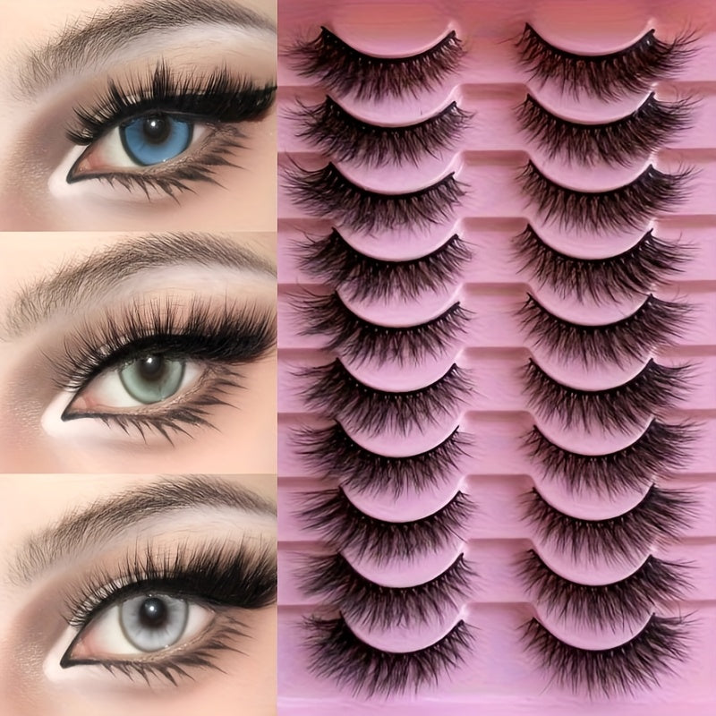 10 Pairs Of Fluffy False Eyelashes Set, Creating Natural Curled Eyelashes, Girl Group'S Thick And Full False Eyelashes, Cat Eye Dramatic Style False Eyelashes